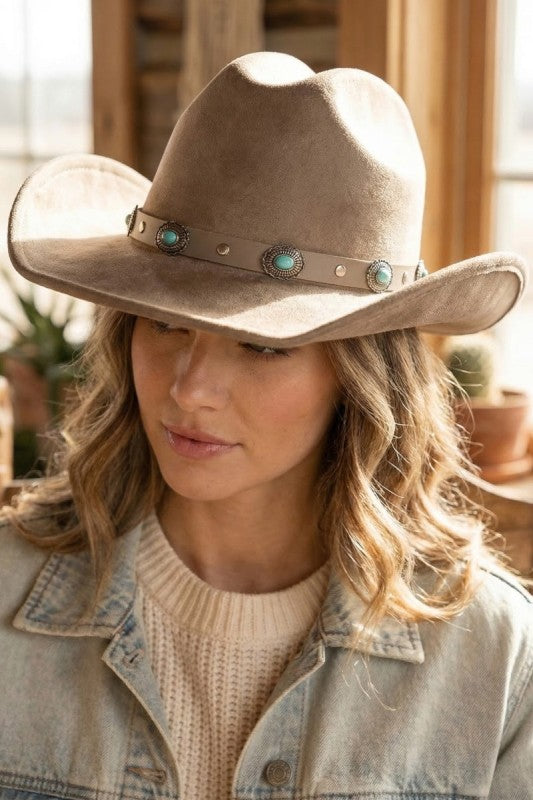 Western Concho Leather Strap Suede Cowboy Hat