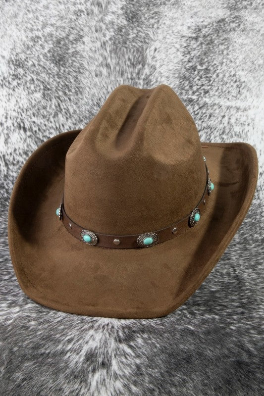 Western Concho Leather Strap Suede Cowboy Hat