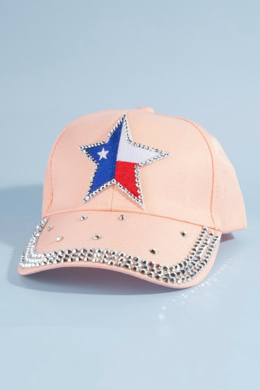 Texas Star Rhinestone Patch Baseball Cap With Crystal Brim