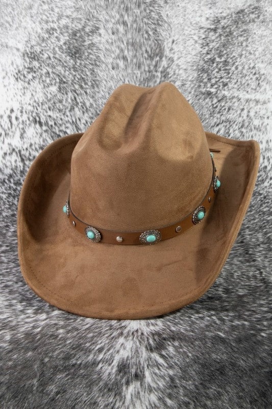 Western Concho Leather Strap Suede Cowboy Hat