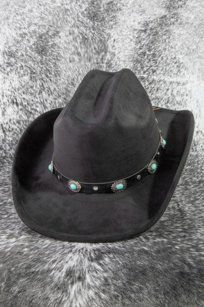 Western Concho Leather Strap Suede Cowboy Hat
