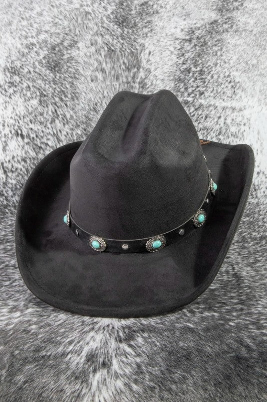 Western Concho Leather Strap Suede Cowboy Hat