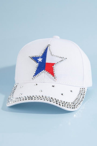 Texas Star Rhinestone Patch Baseball Cap With Crystal Brim