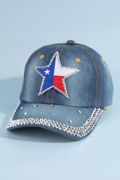 Texas Star Rhinestone Patch Baseball Cap With Crystal Brim