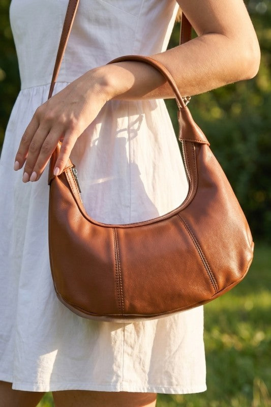 Faux Leather Round Multi Panel Hand Bag