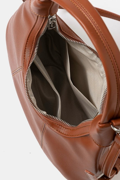 Faux Leather Round Multi Panel Hand Bag