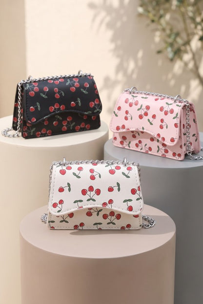 Cherry Print Chain Crossbody Flap Bag