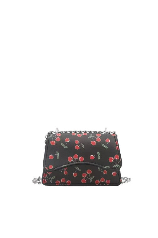 Cherry Print Chain Crossbody Flap Bag