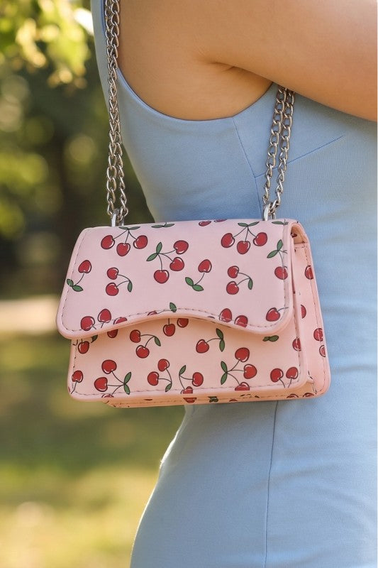 Cherry Print Chain Crossbody Flap Bag